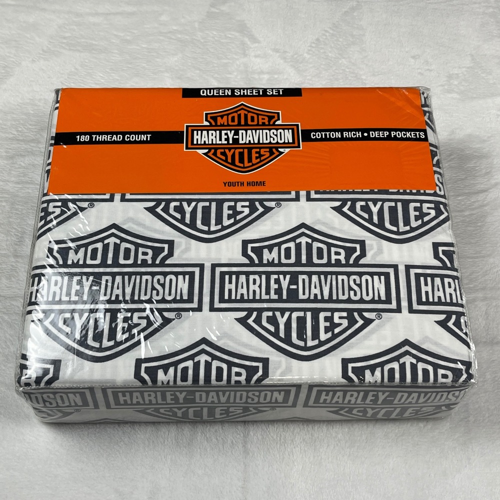 Harley-Davidson Queen Sheet Set Flame Rider Fireball Orange Black Logo 4pc NEW